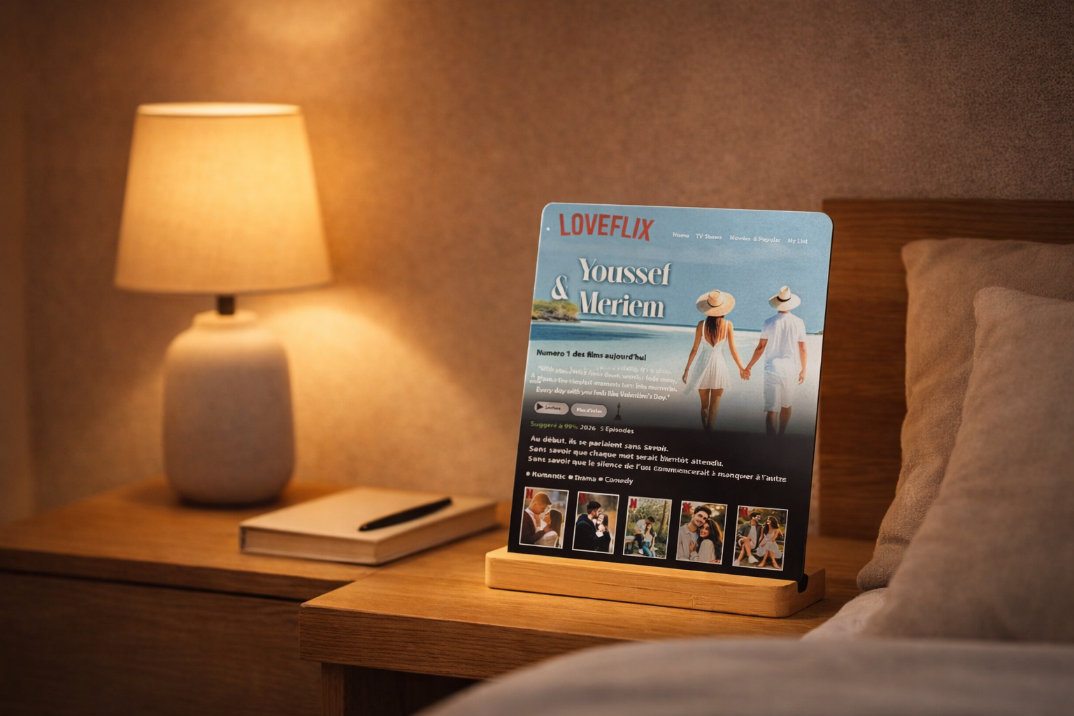 Décoration "LOVEFLIX" Personnalisable - Plaque Aluminium & Support en bois