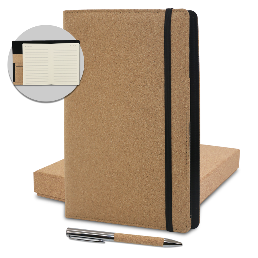 coffret notebook écologique en liège avec stylo