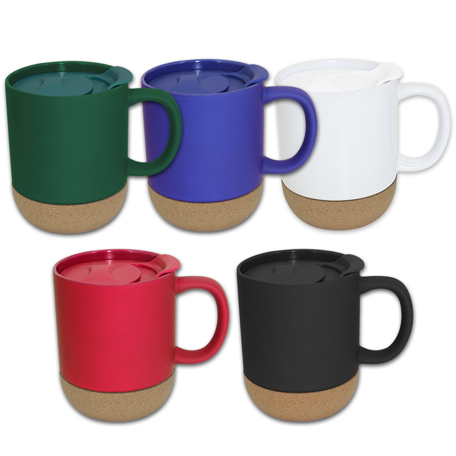 mug 380 ml en porcelaine et liège avec couvercle