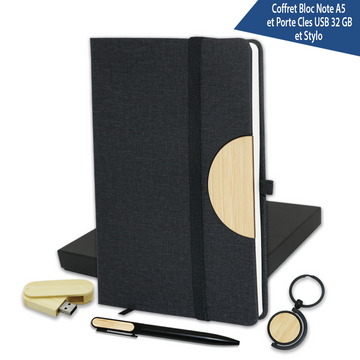 coffret bloc note et porte cles usb 32gb et stylo