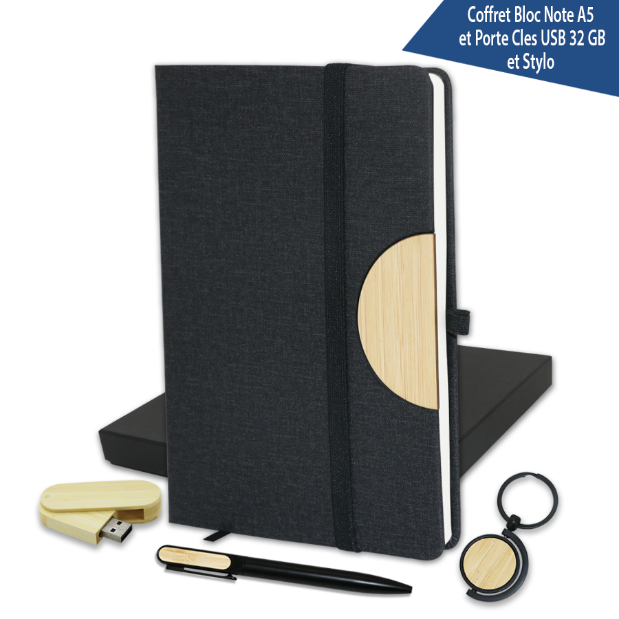 coffret bloc note et porte cles usb 32gb et stylo