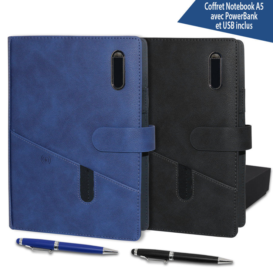 coffret note book avec powerbank et usb inclus