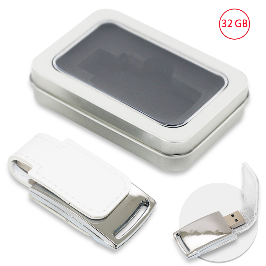 usb 32 gb en similicuir et métal crochet