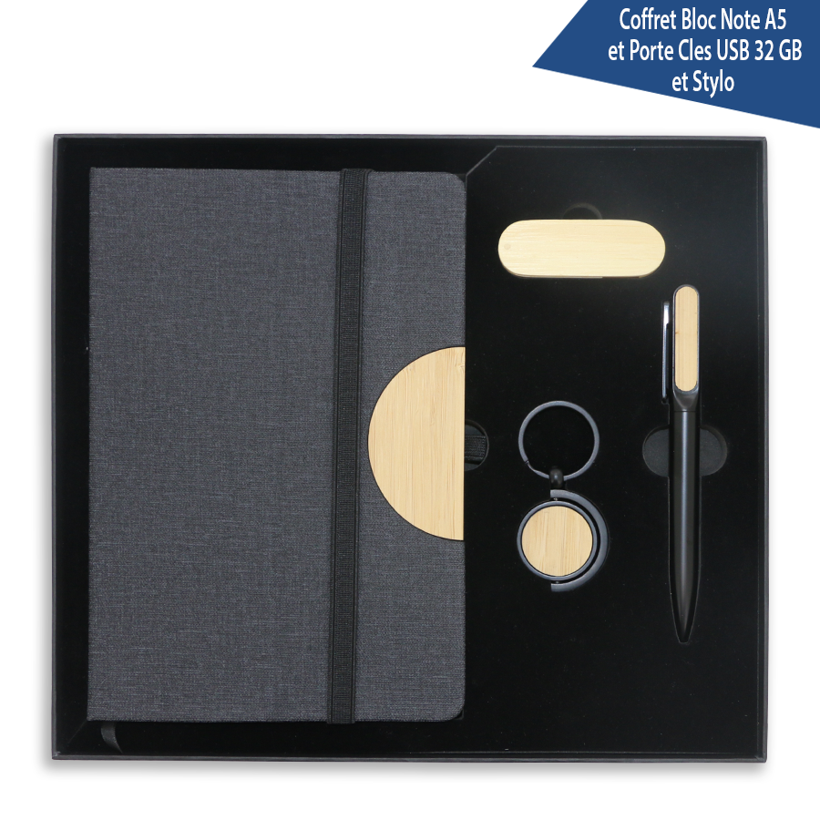 coffret bloc note et porte cles usb 32gb et stylo