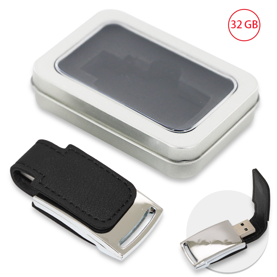 usb 32 gb en similicuir et métal crochet