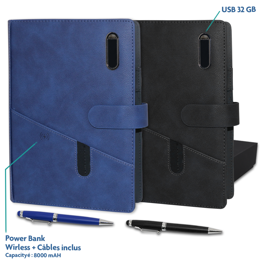 coffret note book avec powerbank et usb inclus