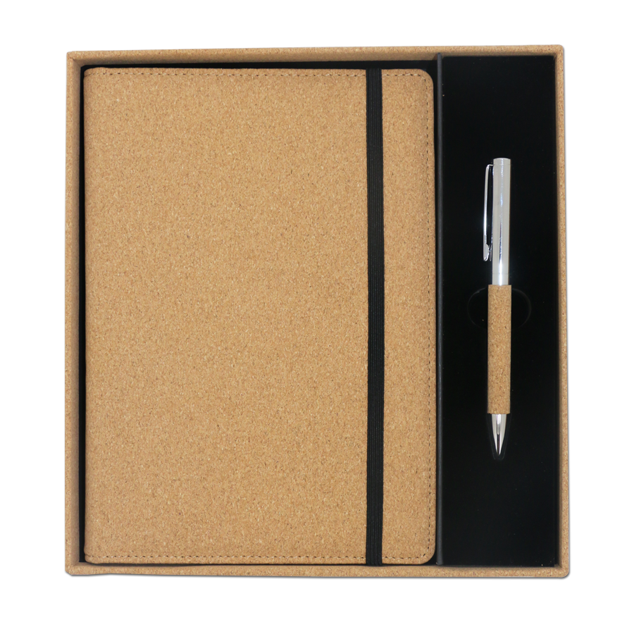 coffret notebook écologique en liège avec stylo