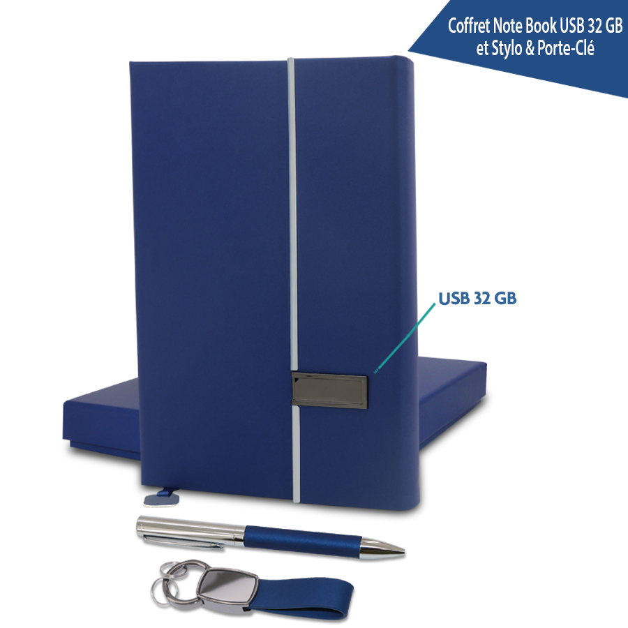 coffret note book usb 32gb et stylo & porte-clé