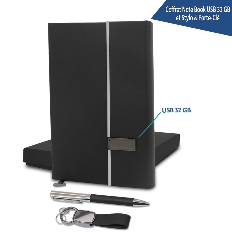 coffret note book usb 32gb et stylo & porte-clé