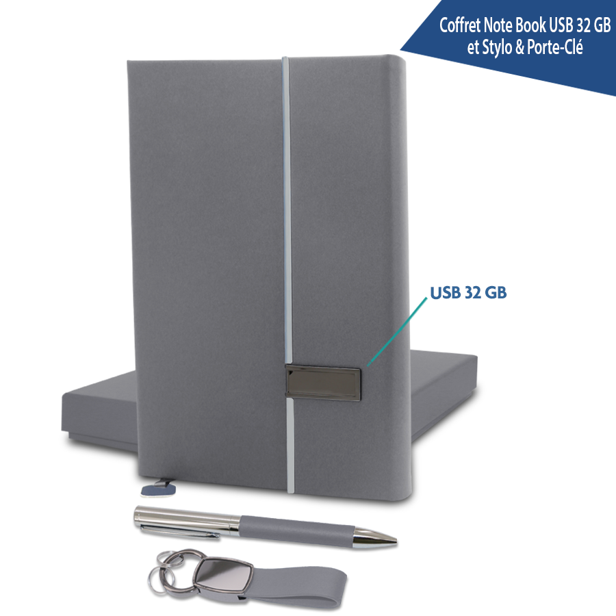 coffret note book usb 32gb et stylo & porte-clé