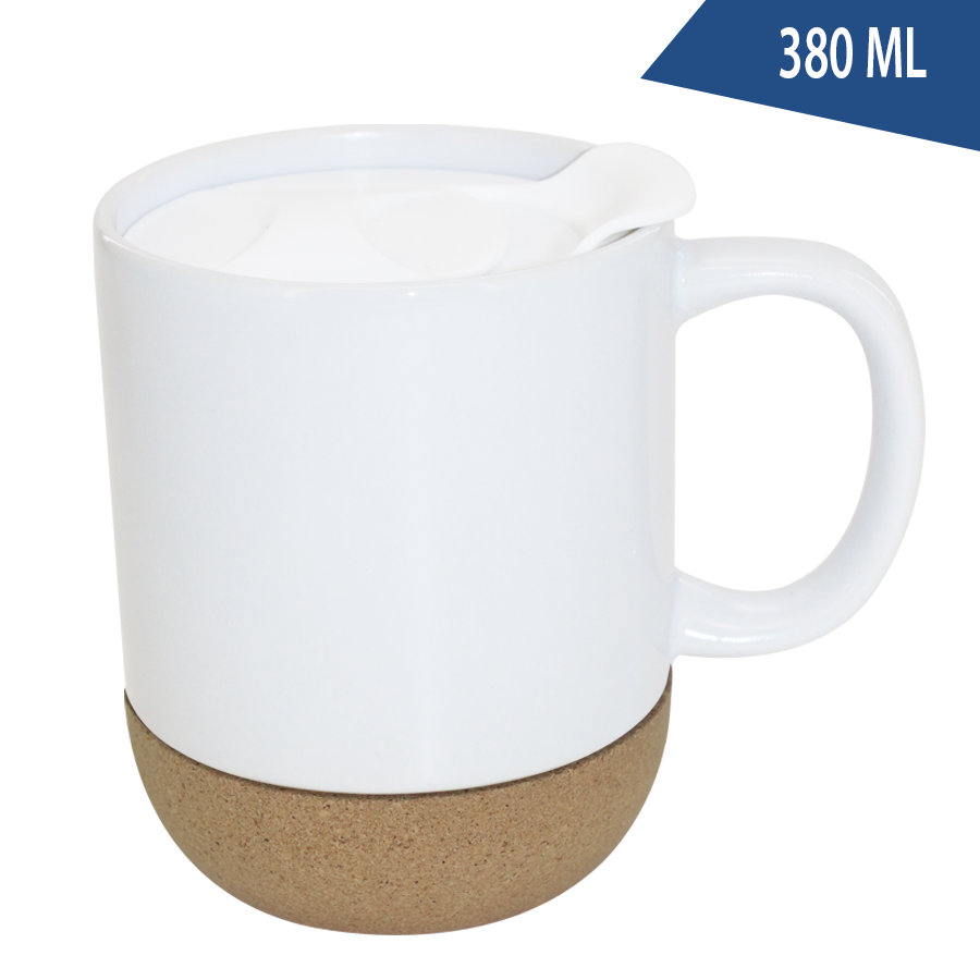 mug 380 ml en porcelaine et liège avec couvercle